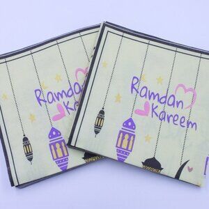 Yellow Ramadan Eid Mubarak Paper Napkin Dinner Party Hijab Tableware Decoration